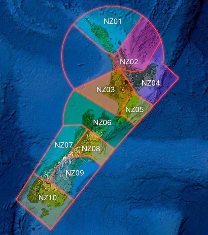 Map of New Zealand briefing areas