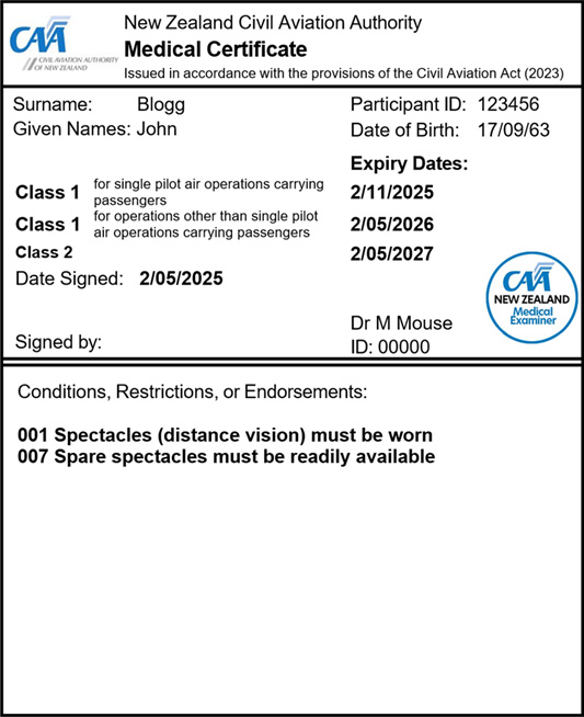 Example medical certificate