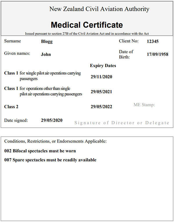 Example medical certificate