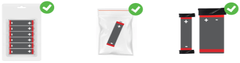 Batteries must be protected by packaging or terminals covered.