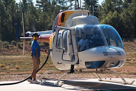 Helicopter being refuelled