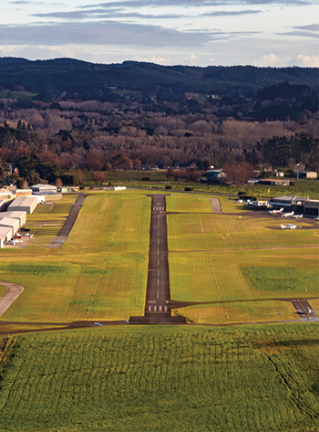 North Shore aerodrome and runway from above