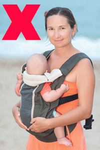 Mother and child with manufactured front pack